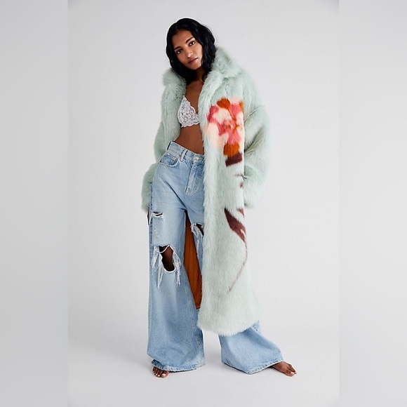 Free People Fluffy Flower Coat Seafoam Combo XS - Picture 2 of 12
